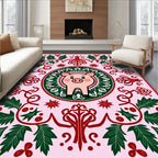 Pink Pig With Green Leaf Border Rug