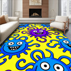 Funny Blue Purple Creatures Yellow Background Rug