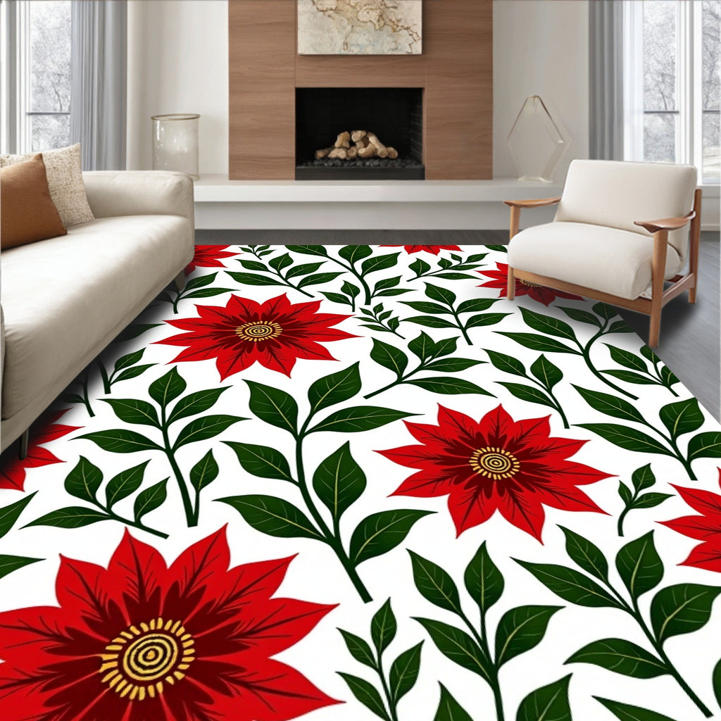 Bold Red Floral Swirls Rug