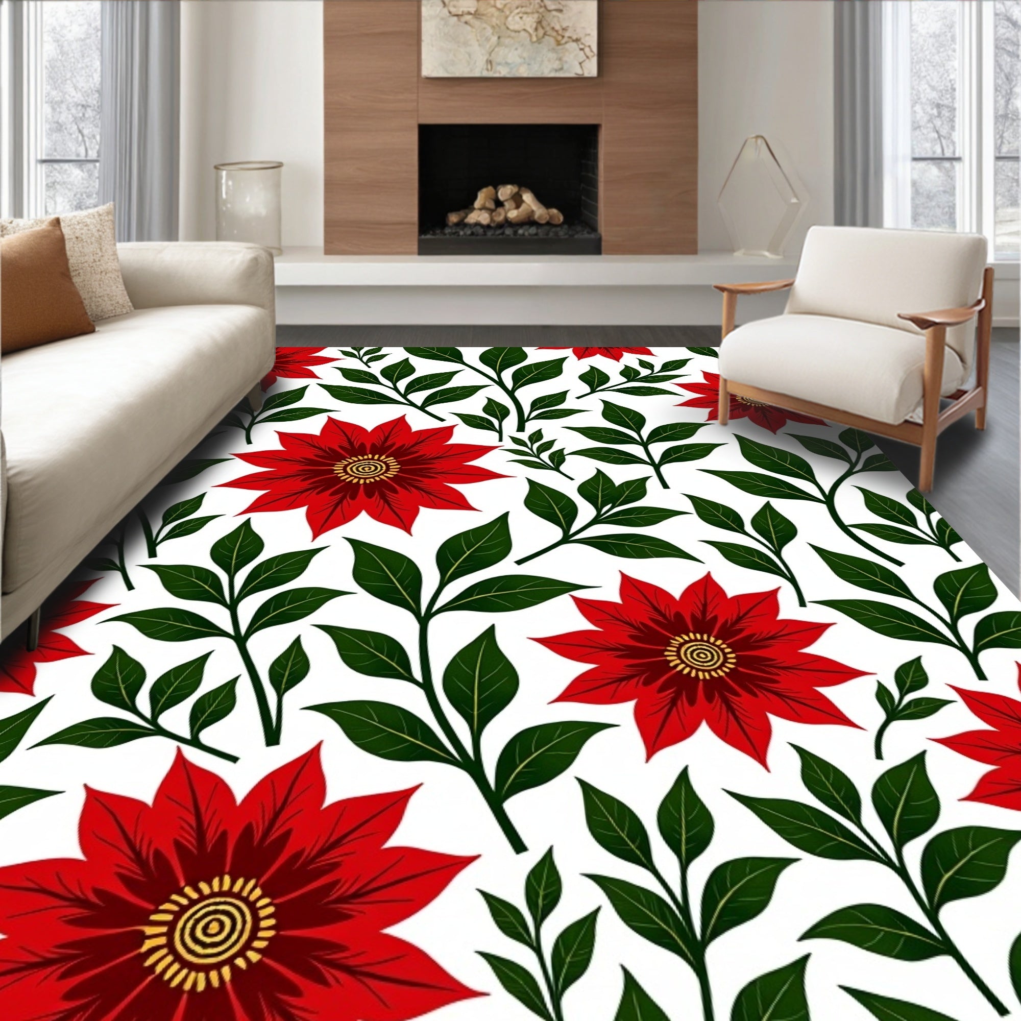 Bold Red Floral Swirls Rug
