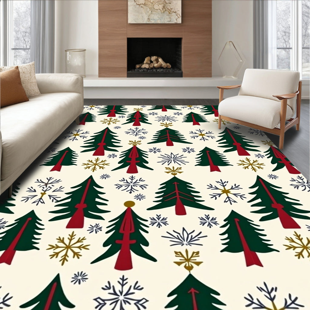 Christmas Trees Snowflakes Festive Collection Rug