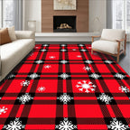 Red Black Plaid Snowflake Celebration Rug