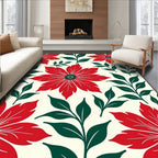 Bold Red Poinsettia Floral Botanical Rug