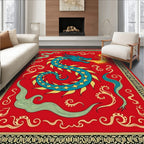 Fiery Blue Dragon Red Swirls Rug