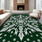 Deep Emerald White Snowflake Mandala Rug
