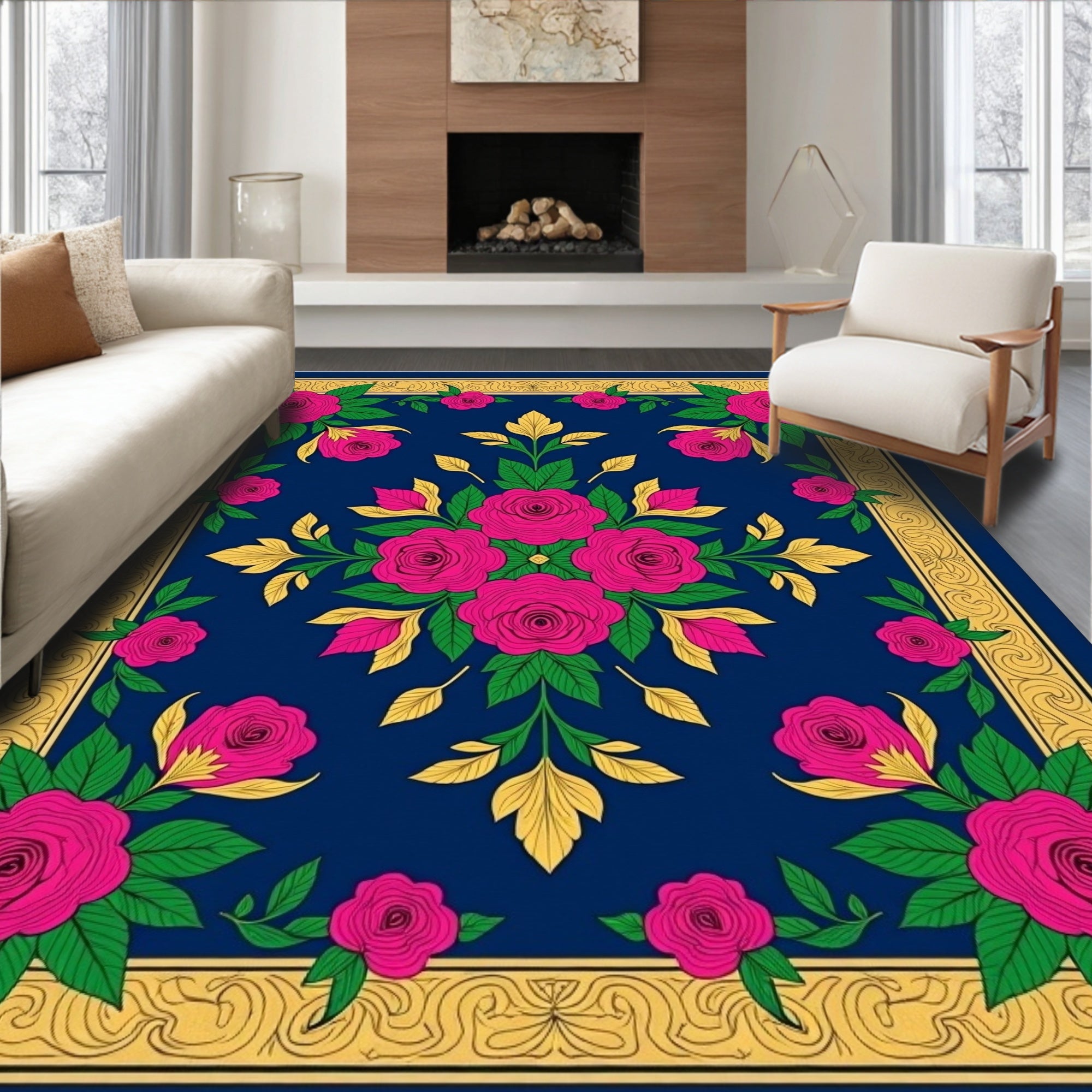 Vibrant Rose Garden Border Rug