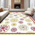 Crimson Gold Circular Snowflake Arrangement Rug