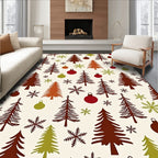 Festive Christmas Trees Ornament Snowflakes Rug