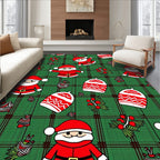 Green Plaid Santa Claus Christmas Ornaments Rug