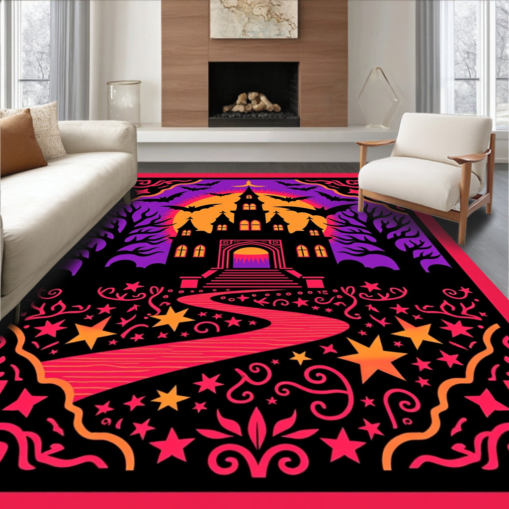 Spooky Castle Bats Night Sky Path Rug