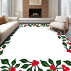 Red Berry Green Leaf Snowflake Border Rug