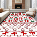 Red Green Bow Snowflake Border Rug