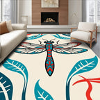Crimson Teal Dragonfly Foliage Scene Rug