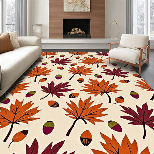 Autumn Maple Leaves Acorn Repeating Pattern Rug