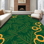 Deep Green Palm Leaf Gold Swirl Rug