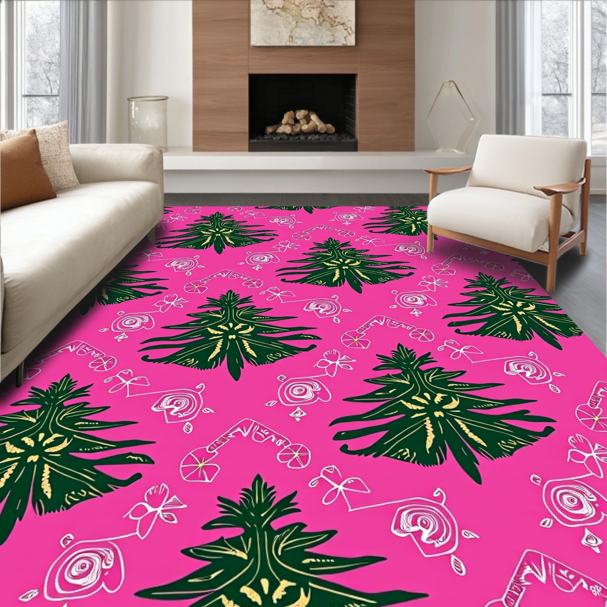 Whimsical Pink Christmas Tree Garland Rug