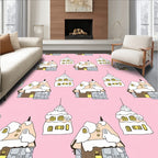 Cozy Snowy Village Houses Pink Background Rug