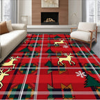 Crimson Red Tartan Deer Christmas Trees Rug