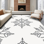 Winter Snowflake Embroidered Black White Rug