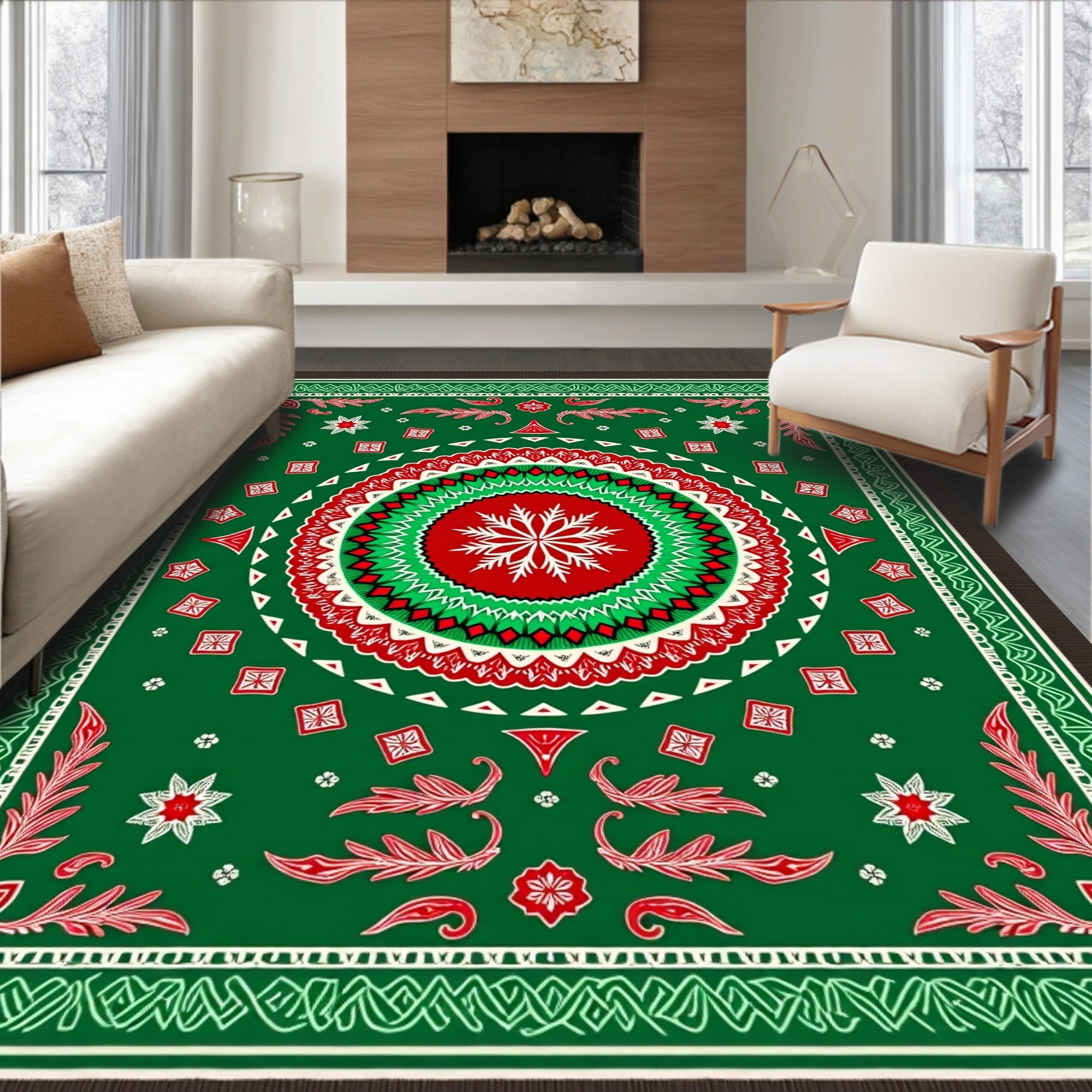 Green Red White Classic Mandala Rug