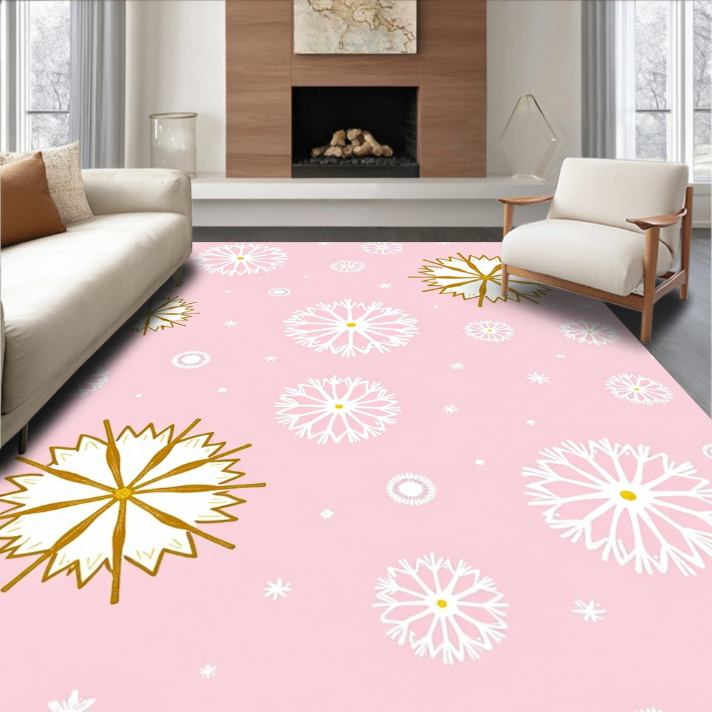 Whimsical Pink Snowflake Scatter Rug