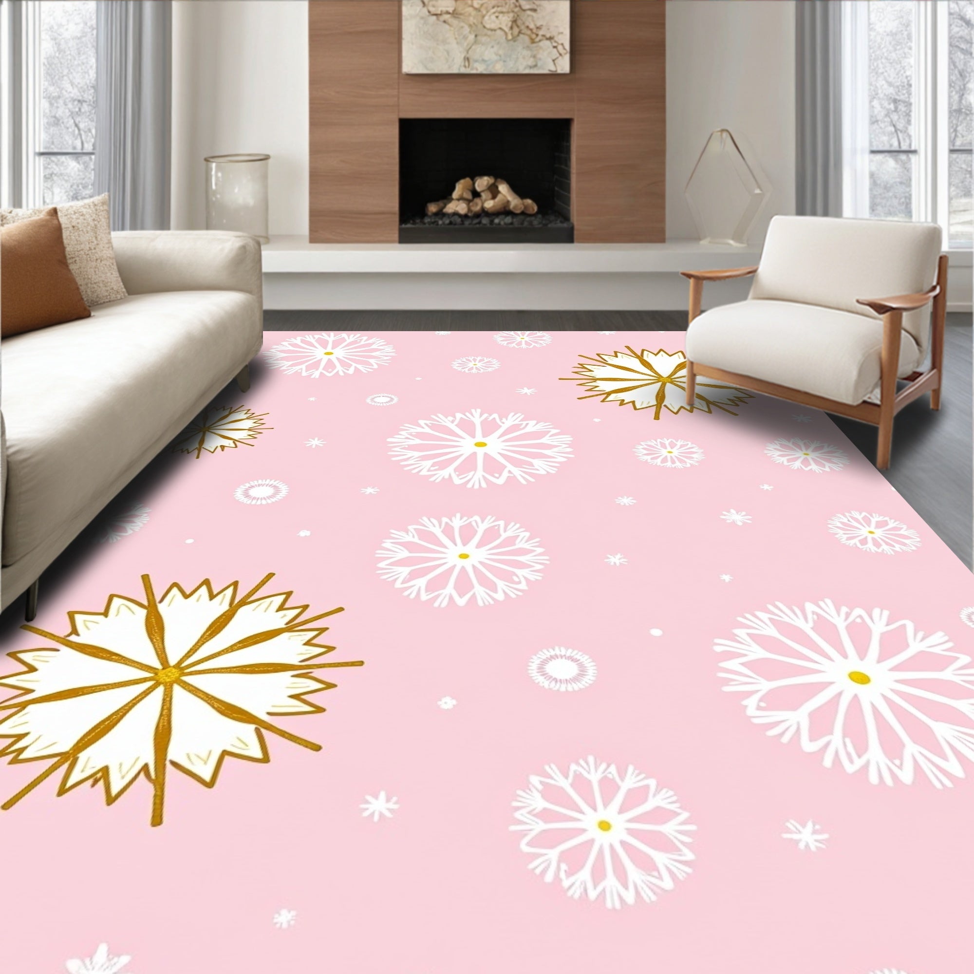 Whimsical Pink Snowflake Scatter Rug