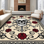 Crimson Skull Roses Baroque Border Rug