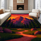Vibrant Sunset Mountain Forest Path Rug