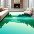 Misty Forest Calm Lake Reflection Rug