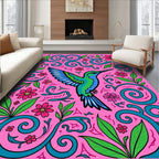 Vibrant Hummingbird Pink Floral Scroll Rug