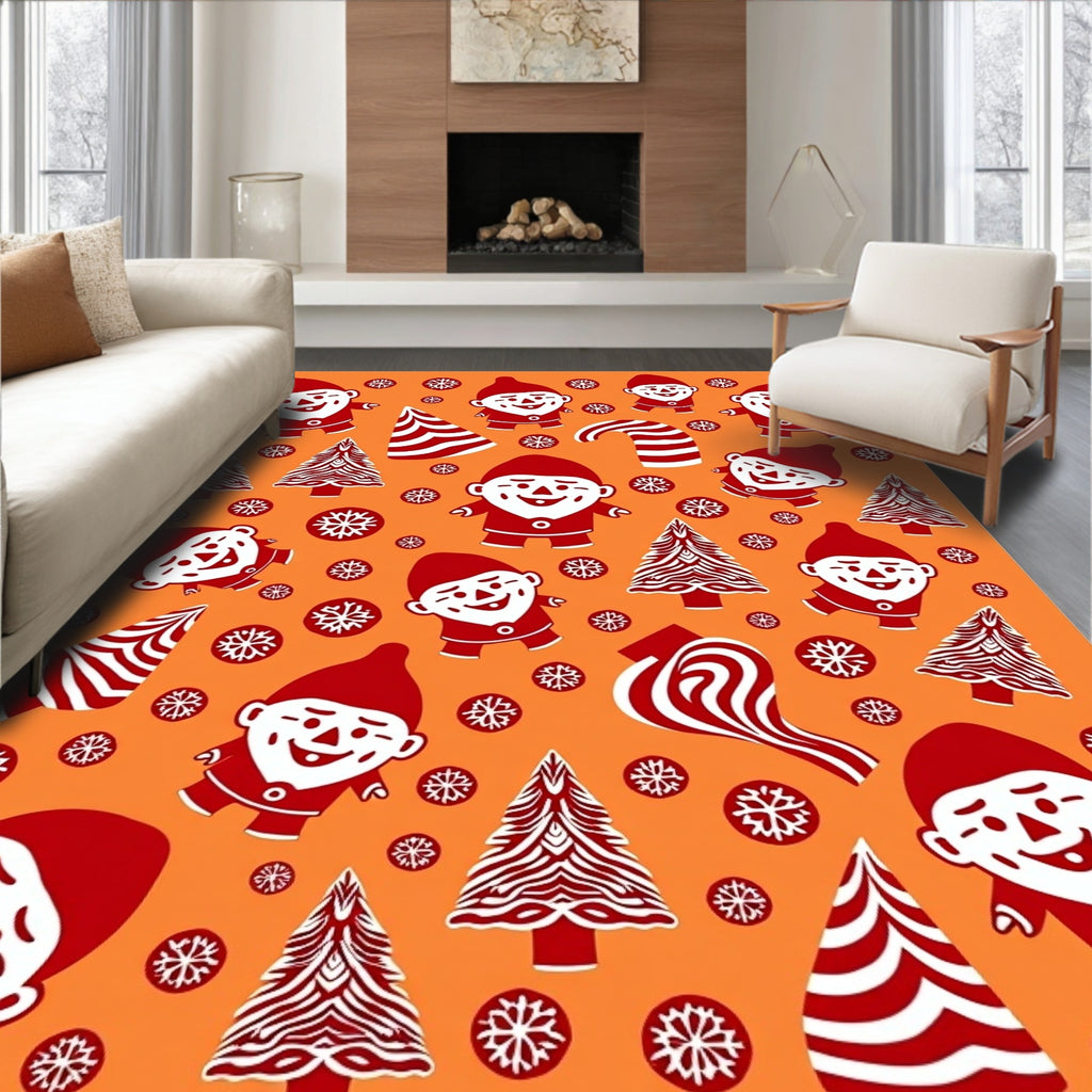 Red Gnomes Candy Cane Snowflakes Forest Rug