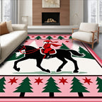Red Rider Black Horse Winter Scene Rug