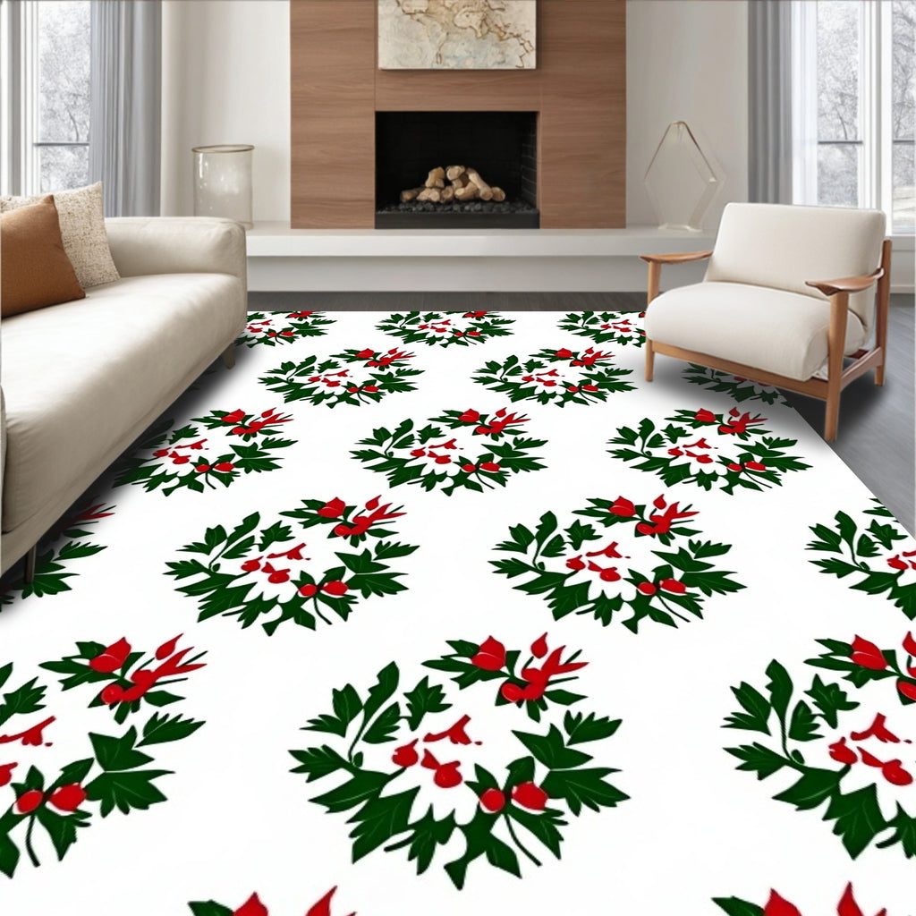 Green Red Berry Wreath Repeating Rug