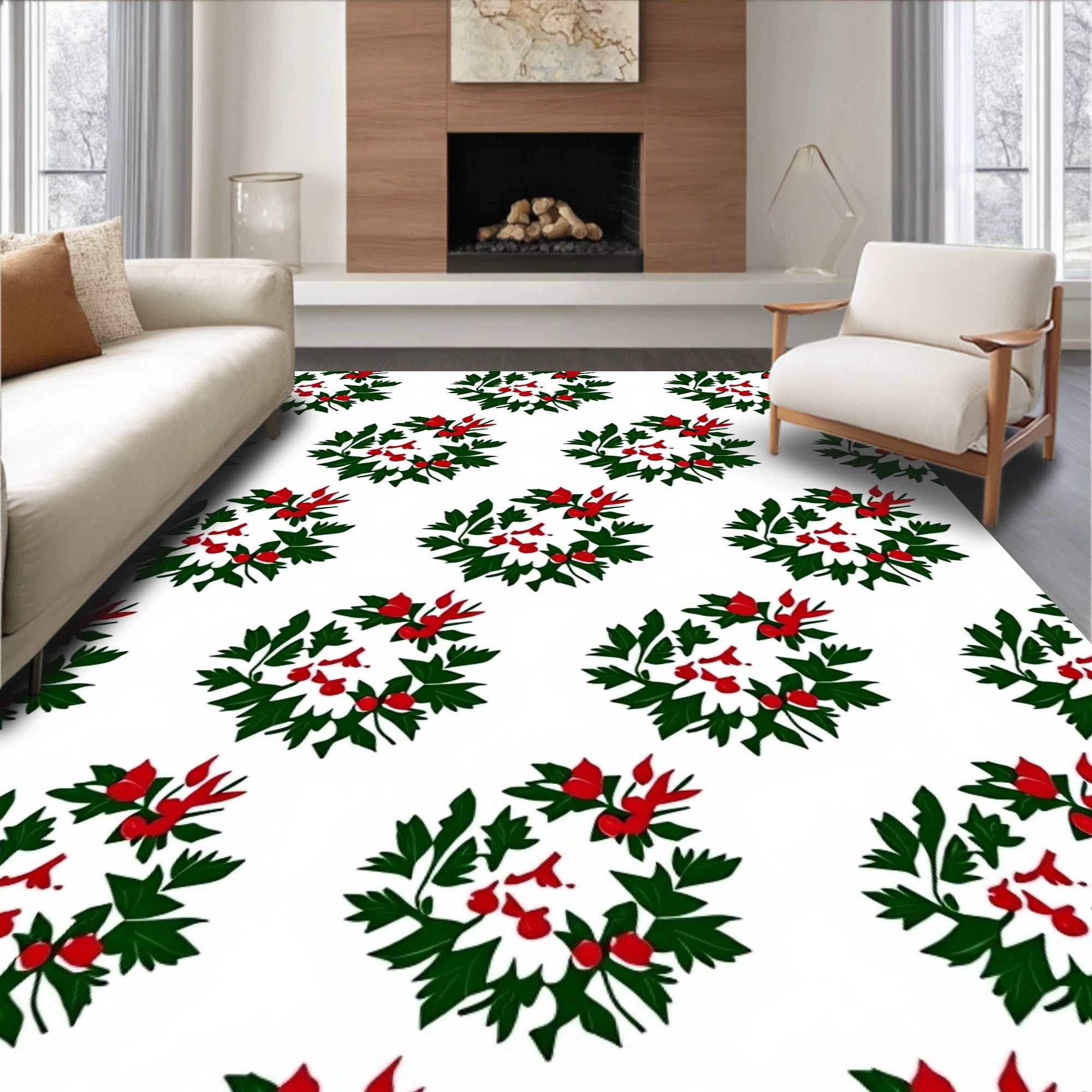 Green Red Berry Wreath Repeating Rug