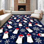 Festive Penguin Snowflakes Blue Rug