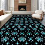 Aqua Snowflake Star Black Background Rug