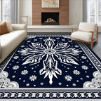 Midnight Blue White Floral Medallion Rug