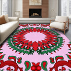 Pink Red Green Floral Mandala Rug