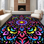 Vibrant Neon Mandala Flower Medallion Rug