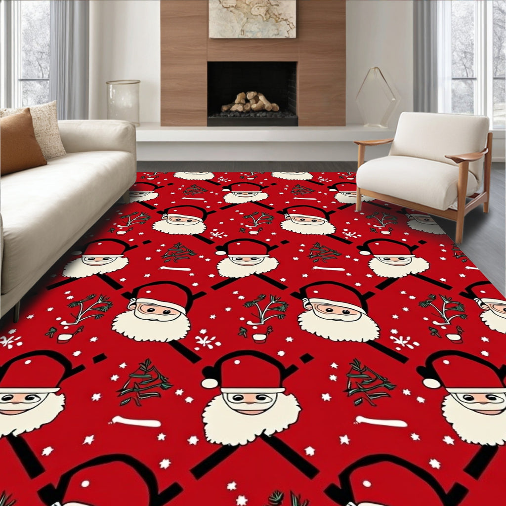 Christmas Red Santa Claus Trees Rug
