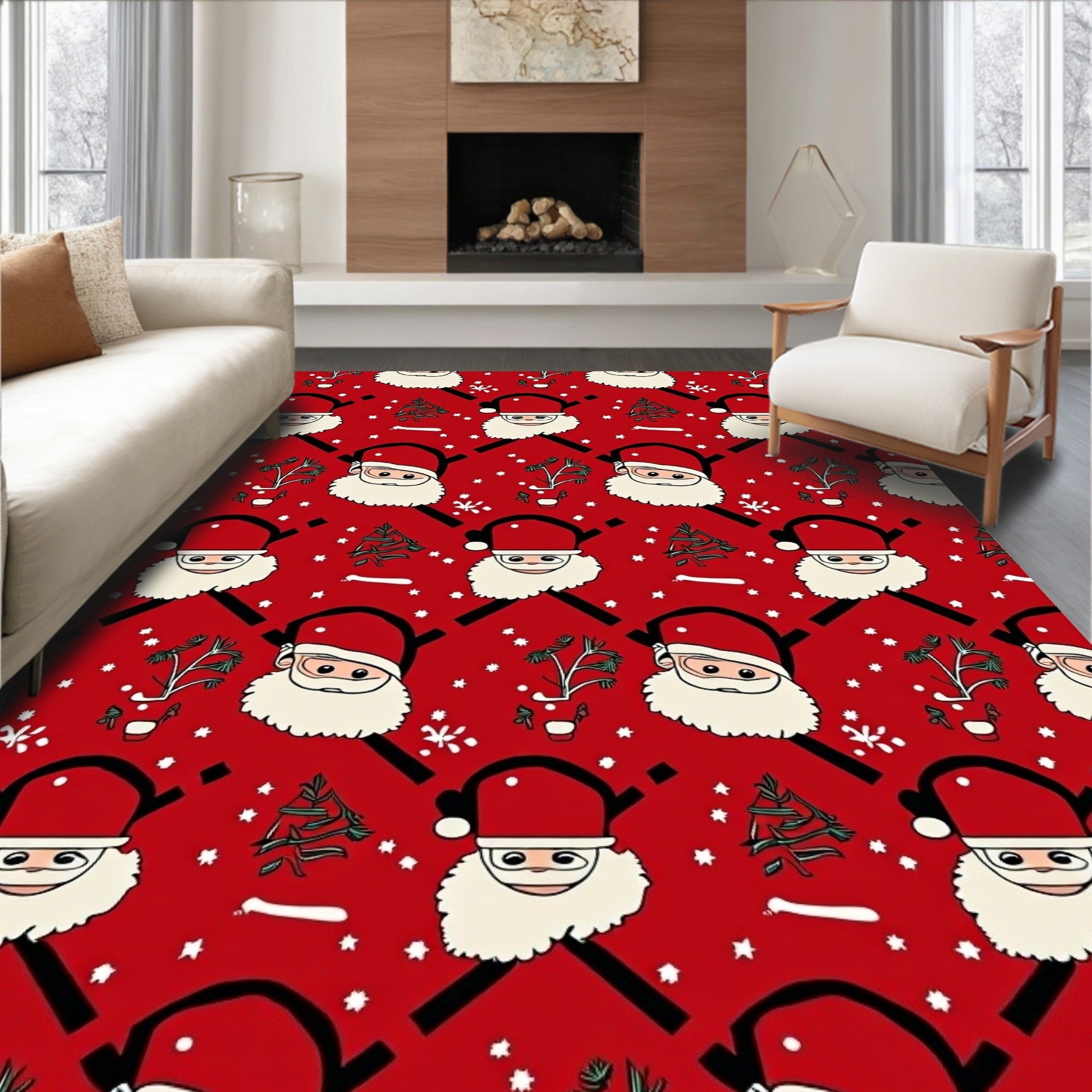 Christmas Red Santa Claus Trees Rug