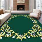 Golden Green Floral Scroll Frame Rug