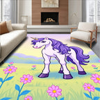 Magical Unicorn in Pink Daisy Meadow Rug