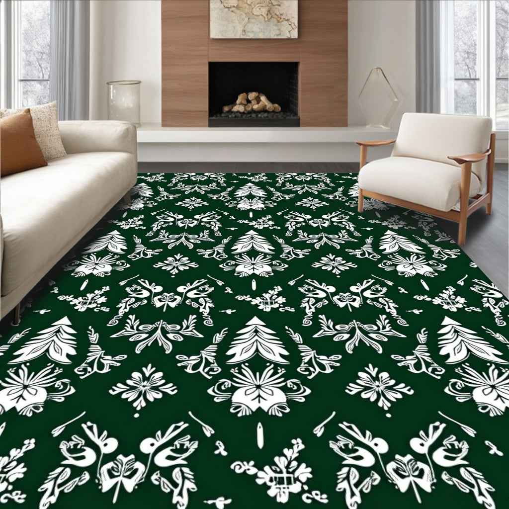 Deep Forest White Symmetry Ornament Rug
