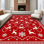 Crimson Reindeer Snowflake Holiday Scape Rug