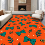 Teal Bow Festive Evergreen Sprigs Rug