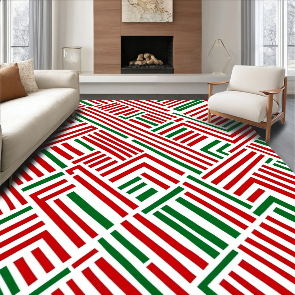 Red Green Intersecting Lines Rug