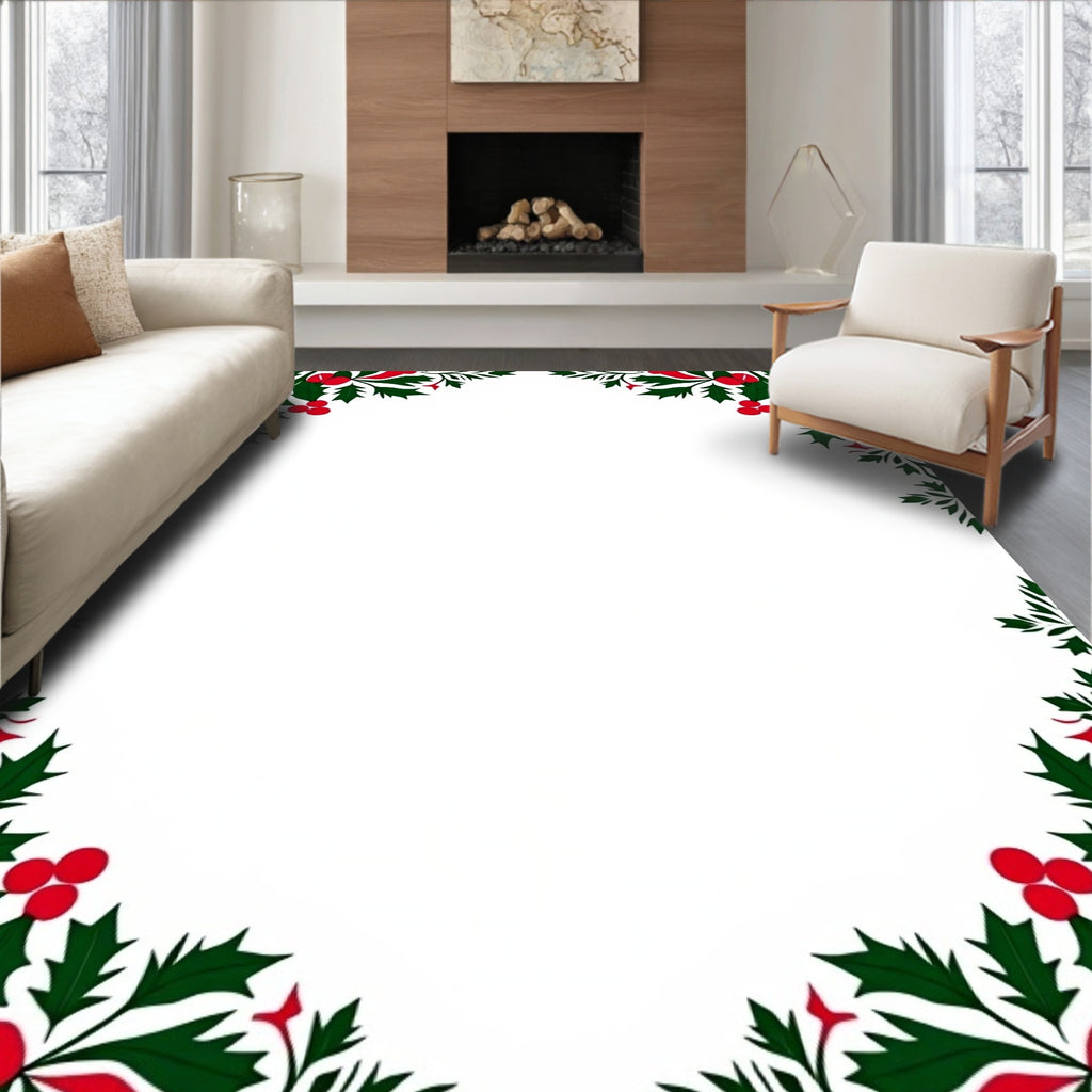 Crimson Holly Berry Garland Border Rug