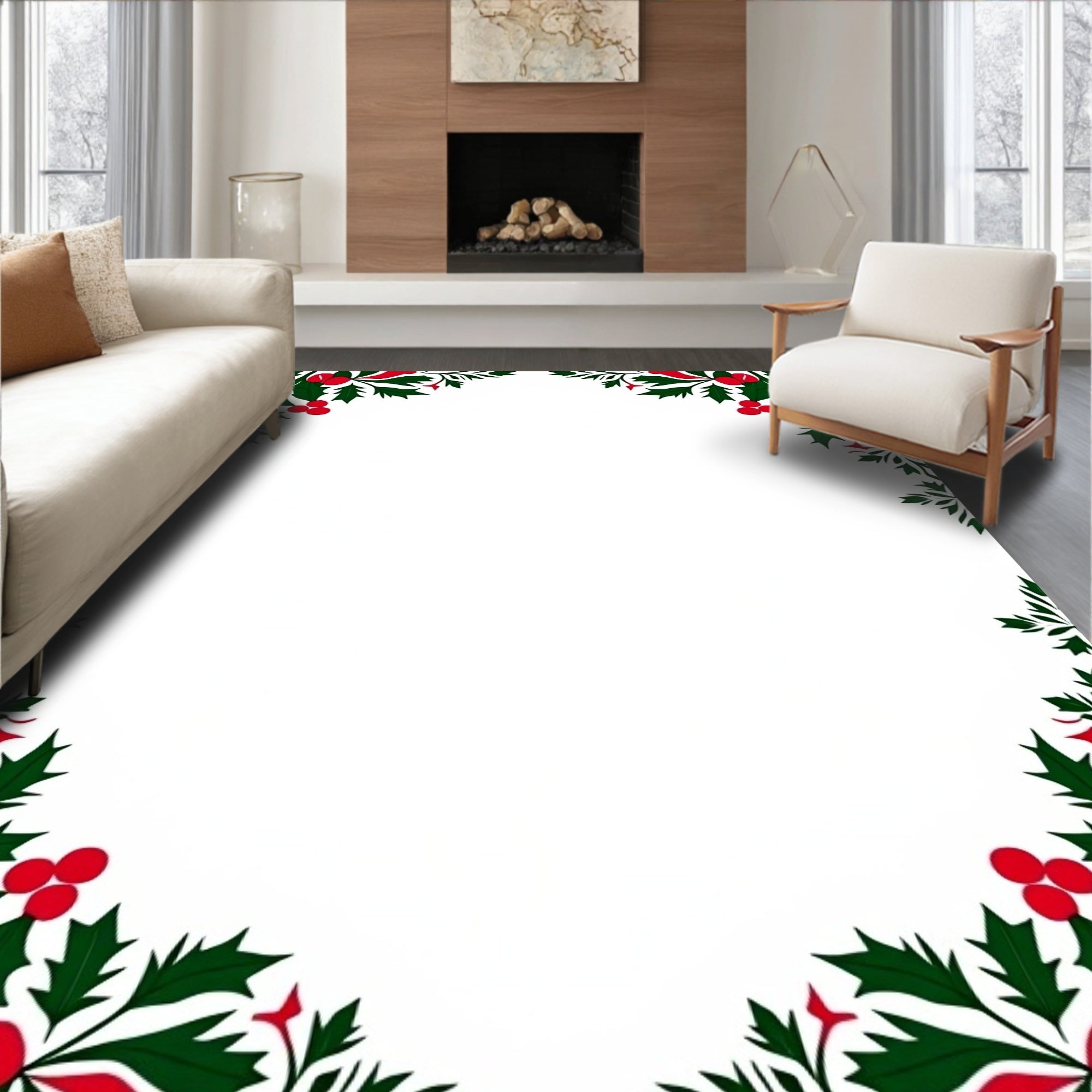 Crimson Holly Berry Garland Border Rug