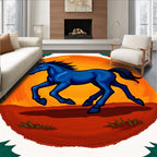 Bold Blue Horse Running Sunset Holly Rug